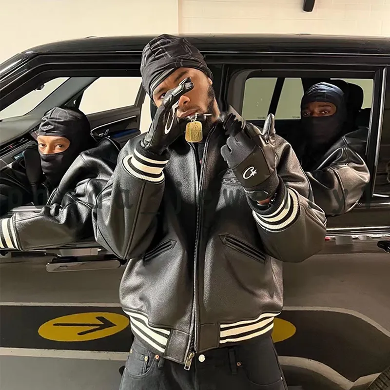 Corteiz Alcatraz Leather Jacket - Large Logo Demon Island Design