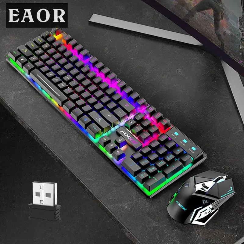 Combos EAOR RGB arkadan aydınlatmalı kablosuz oyun klavye fare kombinasyonu şarj edilebilir 2.4g kablosuz klavye fare seti mekanik his klavye