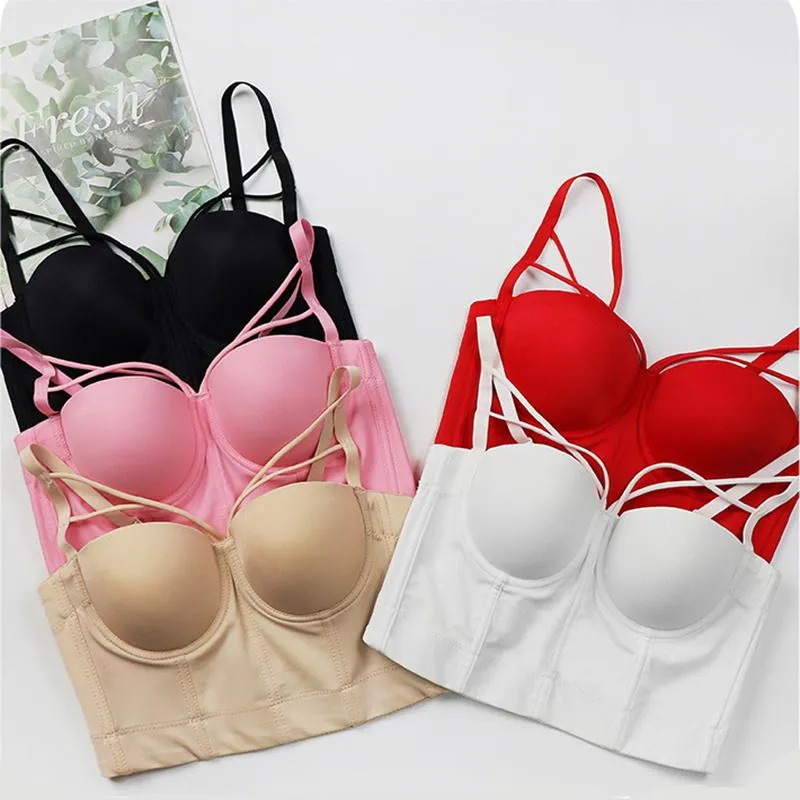 T-shirt Basic Slooth Cut Cross Spandex Push Up Bralet Women's Bustier Bra Croped Top Vest