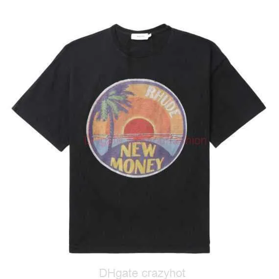 Designer modekläder T-shirts T-shirt Ru241 Rhude new Money Graphic Sunshine Palm Tree Beach Tryckt kortärmad t-shirt Bomull Streetwear Toppar Casual Sportswear R