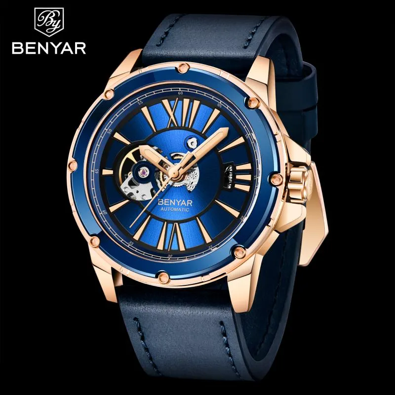 Armbandsur Benyar Military Watch Fashion Waterproof Luminous Automatic Mechanical Watches for Men Clock Orologio Da Uomo