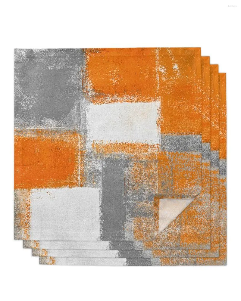 Serviette de table 4 pièces peinture à l'huile géométrique Orange carré 50cm fête mariage décoration tissu cuisine dîner service serviettes