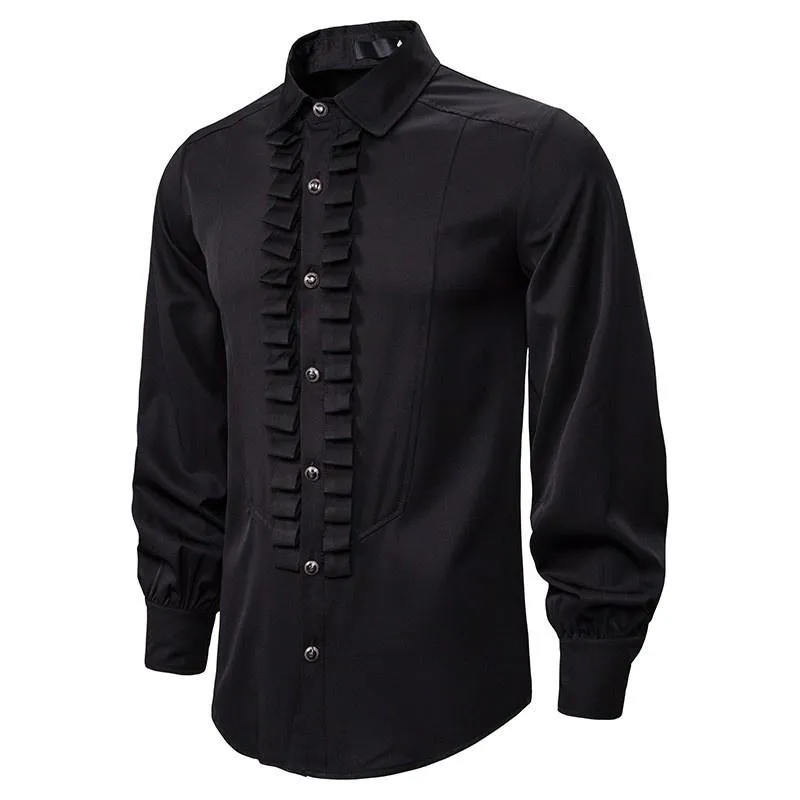 Chemises décontractées pour hommes noir gothique hommes Vintage militaire à manches longues simple boutonnage plissé Style Punk chemise mâle rétro hauts Camisas