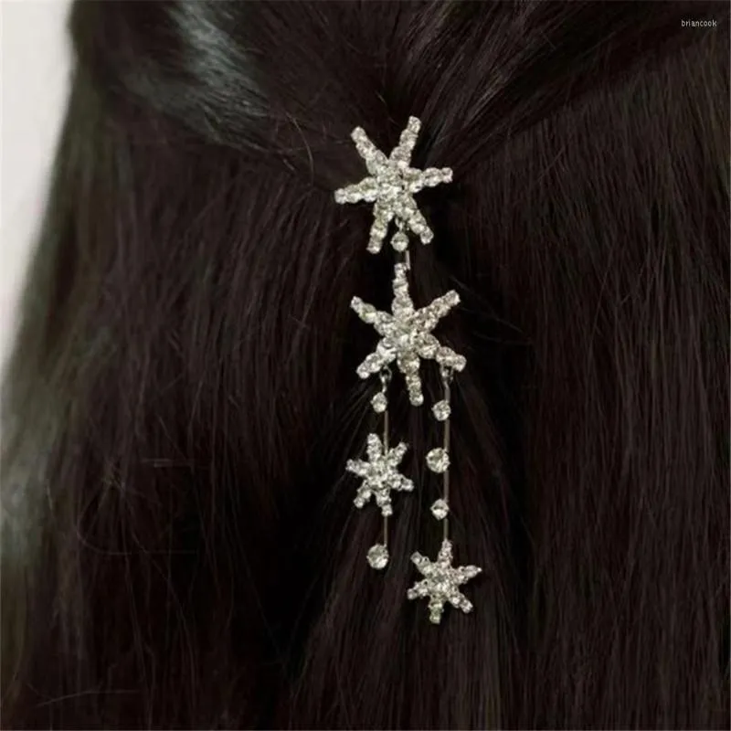 Fermagli per capelli Nappa di cristallo lucido Stelle Spille con ciondolo Copricapo Gioielli da sposa per donna Barrette da sposa con strass