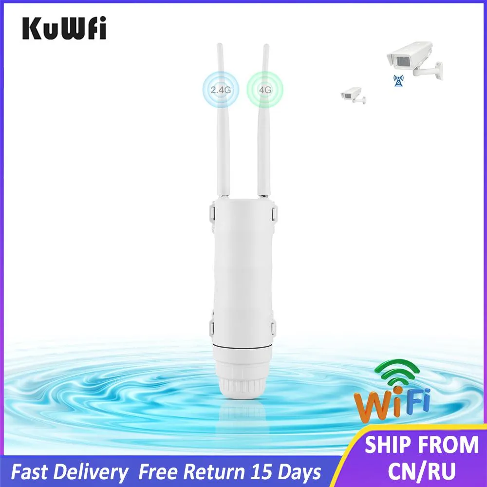 Routeurs kuwfi 4G LTE Router WiFi extérieur Router étanche 4G SIM Card Router Wide Range Wireless Wireless Internet Hotspot WiFi Prise en charge 64 Utilisateurs 24VPOE