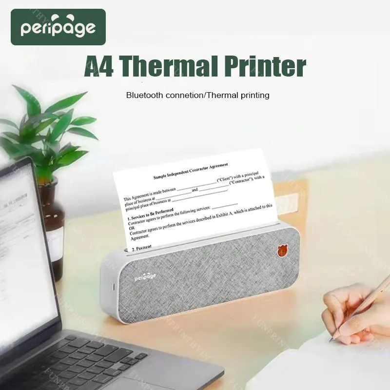 Принтеры Peripage A4 Printer Paper Mini без чернила портативная тепловая беспроводная беспроводная беспроводная обработка Bluetooth Printer для работы с телефонами.