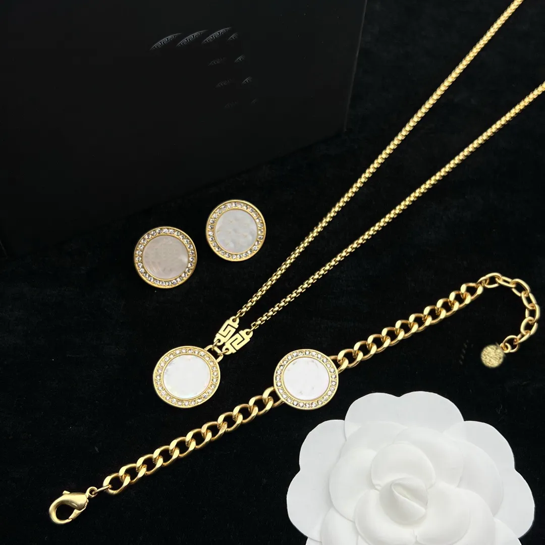 White Enamel Signet Pendant Necklace Bracelet Earring Ear Studs Letter Banshee 18K Gold Plated Designer Jewelry Women Men Birthday Festive Party Gift XMS29 --04