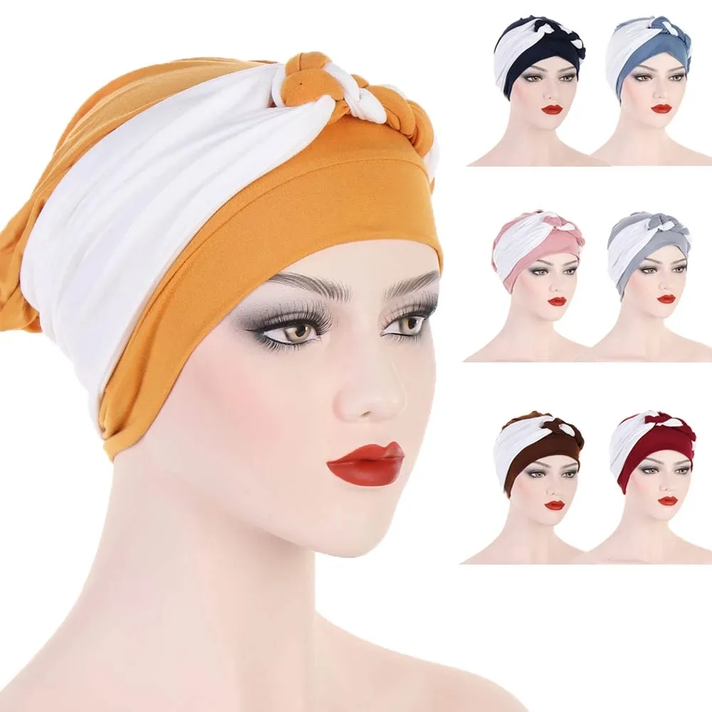 Fashion Women Muslim Braid Head Tulband Wrap Elastische hoofddoek Cover Cancer Chemo Islamitische Arabische pet Hoed Haarverlies Bonnet Beanies