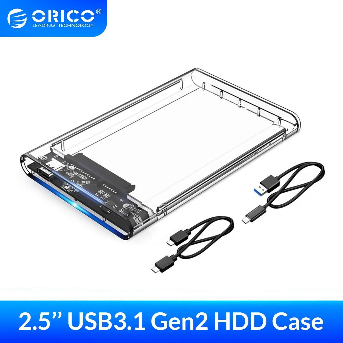 Enclosure ORICO 2.5'' Transparent HDD Case SATA to USB 3.1 Gen2 10Gbps External Hard Drive Case HDD Enclosure SSD Disk Case Support UASP