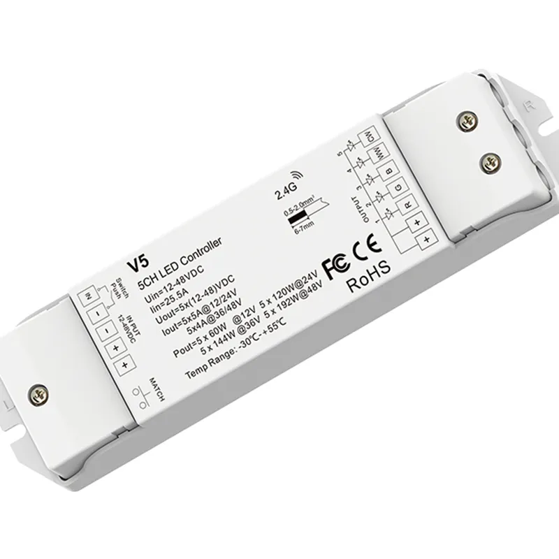 5CH * 5A 12-48VDC CV Controller (Push Dim) V5 RGB + CCT Controller LED ad alta potenza Controller a bassa pressione Per LED RGB + CCT LED strip