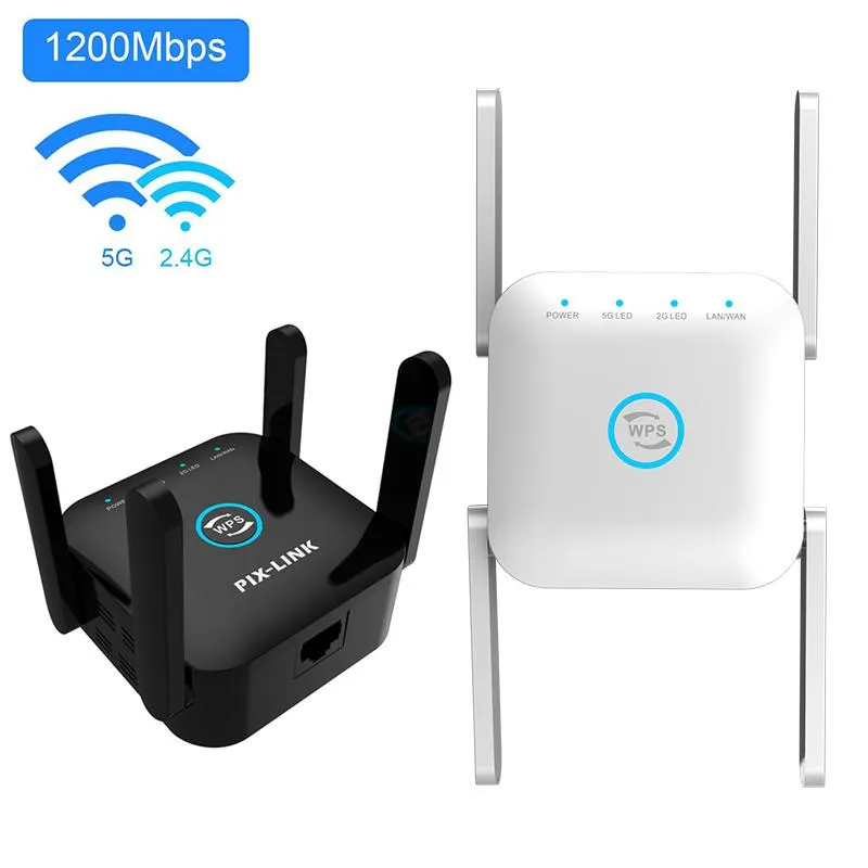 Routers Pixlink Wireless WiFi Repeater 5G WiFi Booster 2.4g 5GHz WiFi Extender 1200 Mbps Point d'accès Network à longue portée Extenseur