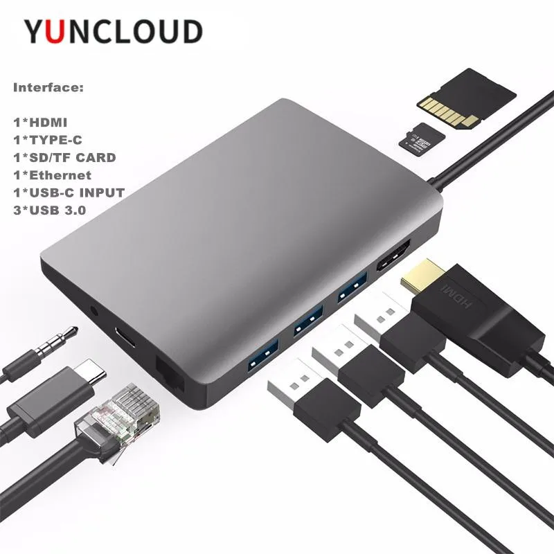 Stacje USB Docking Station USB C do Mini DP RJ45 Gigabit Lan HDMIcompatible 4K USBA TIPEC USB C HUB dla laptopa MacBook Pro Mini PC