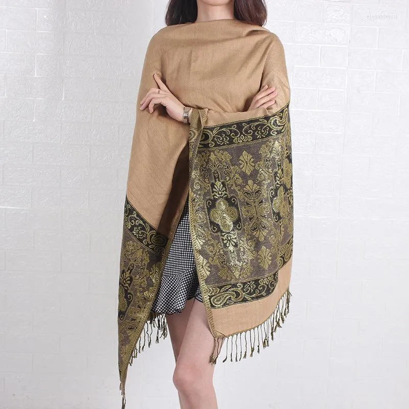 Lenços elegantes lenço jacquard feminino estilo boêmio pashmina borla de xale envolve femme mujer bufanda moda mantilla todas as estações