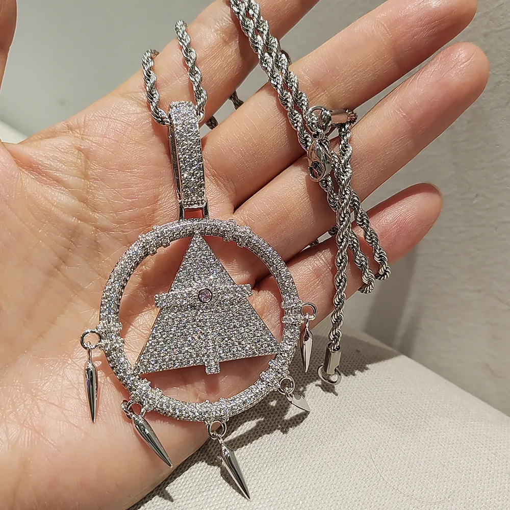Hip Hop geometriska hänge halsband Bling Zircon Real Vitguld pläterade smycken