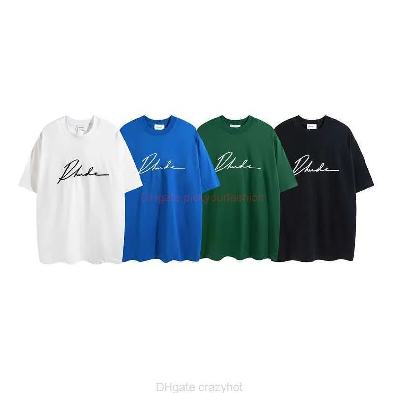 Designer Fashion Vêtements Tees Tshirt Springsummer 2023 Nouveau Rhude Brodé Col Rond Tshirt Coton Couple Lâche High Street Marque De Mode À Manches Courtes Hommes Wome