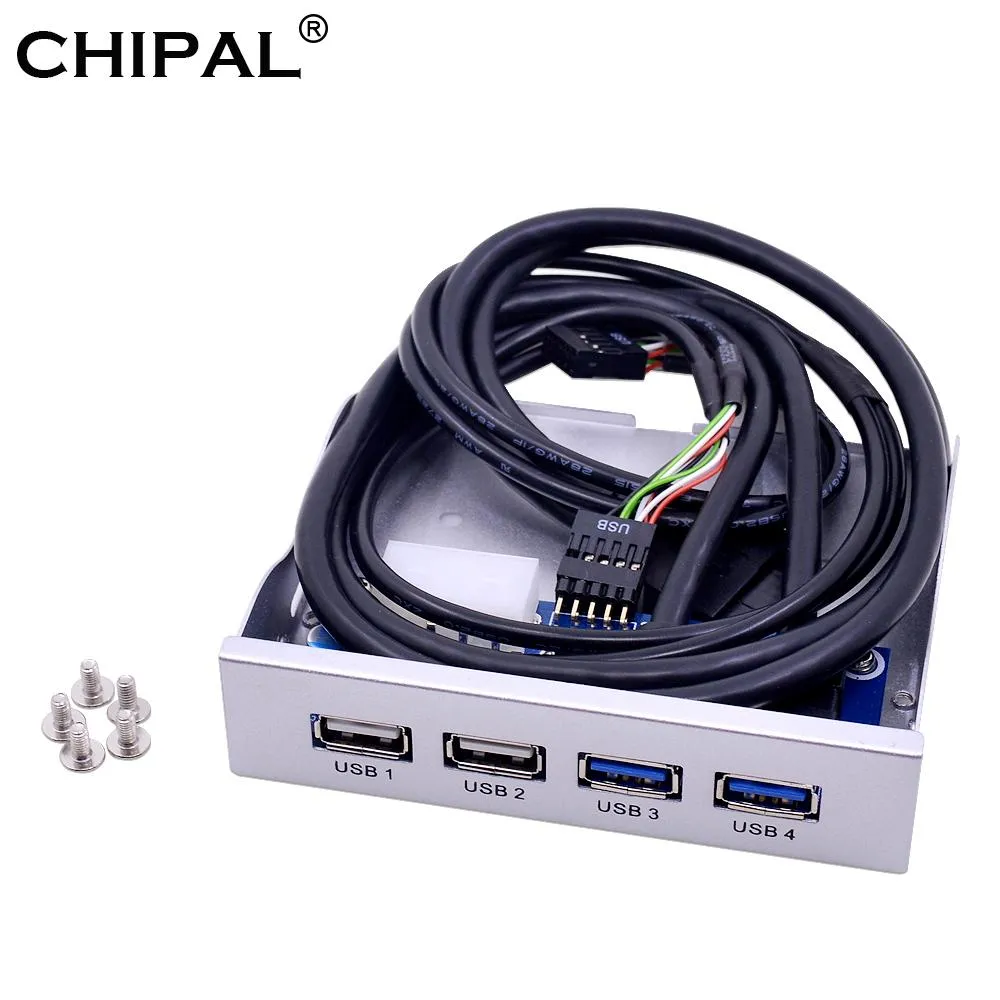 Hubs Chipal Silver 4 Ports USB 2.0 USB 3.0 Front Panel Hub 20Pin Splitter Intern Combo Bracket Adapter för skrivbordet 3.5 '' Floppy Bay