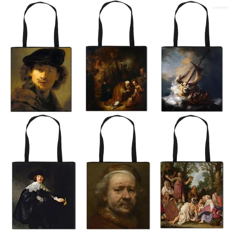 Sacs à provisions Greatest Holland Painter Rembrandt Print Sac à main La tempête sur la mer de Galilée Peintures à l'huile Totes Ladies Shopper