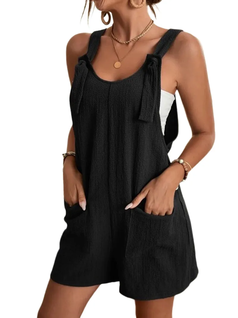 Damen-Overalls, Sommer, verstellbarer Riemen, Knoten vorne, Taschen, Shorts, Overalls, Strampler