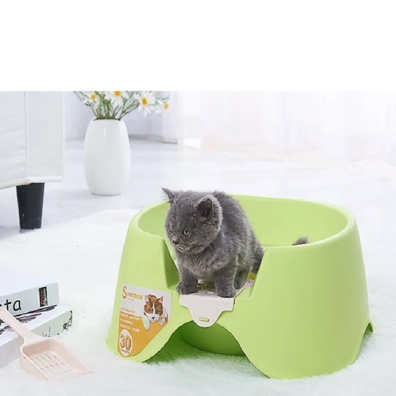 DHgate FULLOVE Plastic Semi Enclosed Double Deck Cat Litter Box for Easy Cleaning and Convenient Drop Sanitary Toilet type 2024 New Design Home Garden