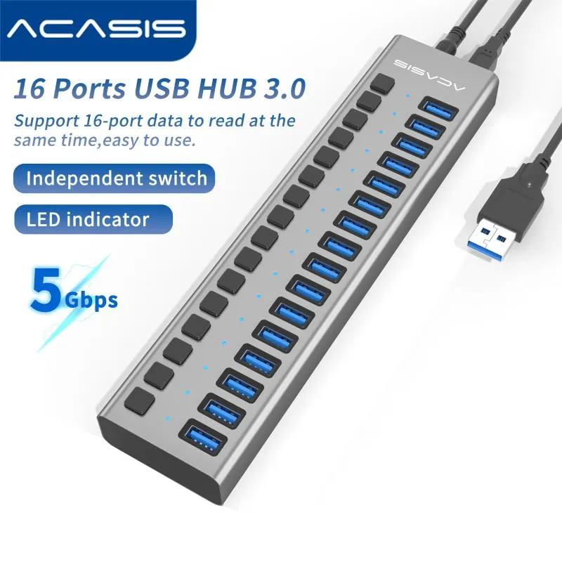 HUBS ACASIS USB Hub 3.0 USB 3 0 HUB Multi USB Rozdzielacz zewnętrzny Adapter Power 16/10 z adapterem zasilania przełącznika dla laptopa Mac