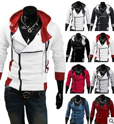 QNPQYX nouveaux hommes vestes Assassins Creed 3 Desmond Miles Costume à capuche Cosplay manteau veste