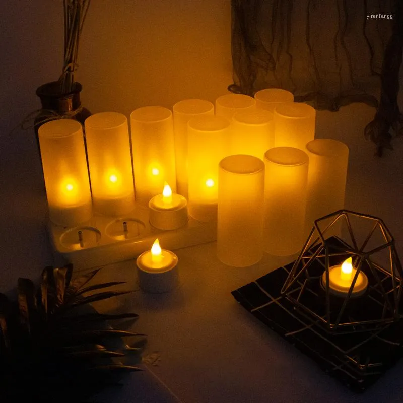 Candle Holders 12pcs/set LED Candles Rechargeable Light USB Tea Flameless Tealight Home Decorations