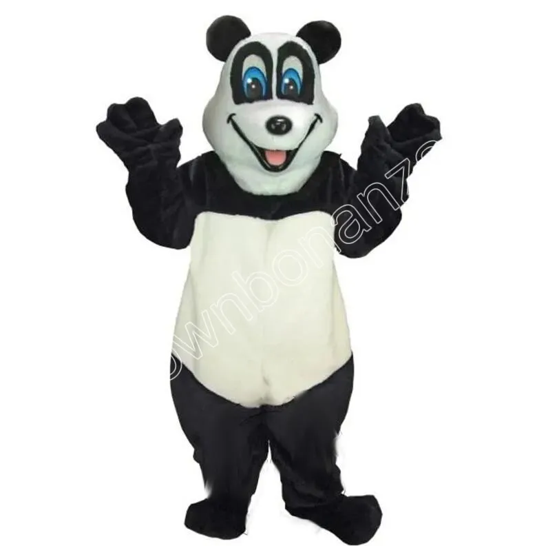 Tamaño adulto Super Cute Happy Panda Mascot Disfraces Carnaval de dibujos animados Unisex Adultos Traje Fiesta de cumpleaños Halloween Navidad Traje al aire libre Traje