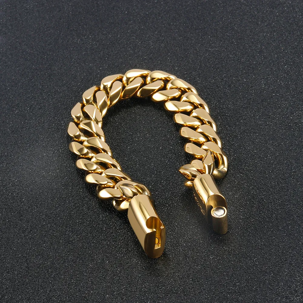 Mens 14k Solid Gold Fill Cuban Gold Bracelet With Encrypted Coarse