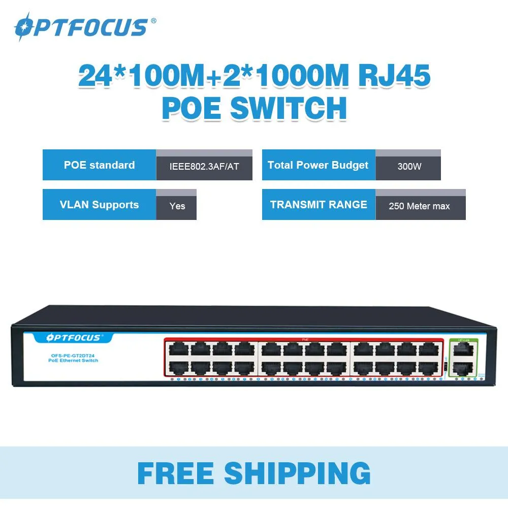 Управление Optfocus 52V 300W для камер AP AP 802.3at AF Smart Auto Boost Slug and Play Switch POE 48V 24 В порт 48V Giga Poe Switch Gigabit