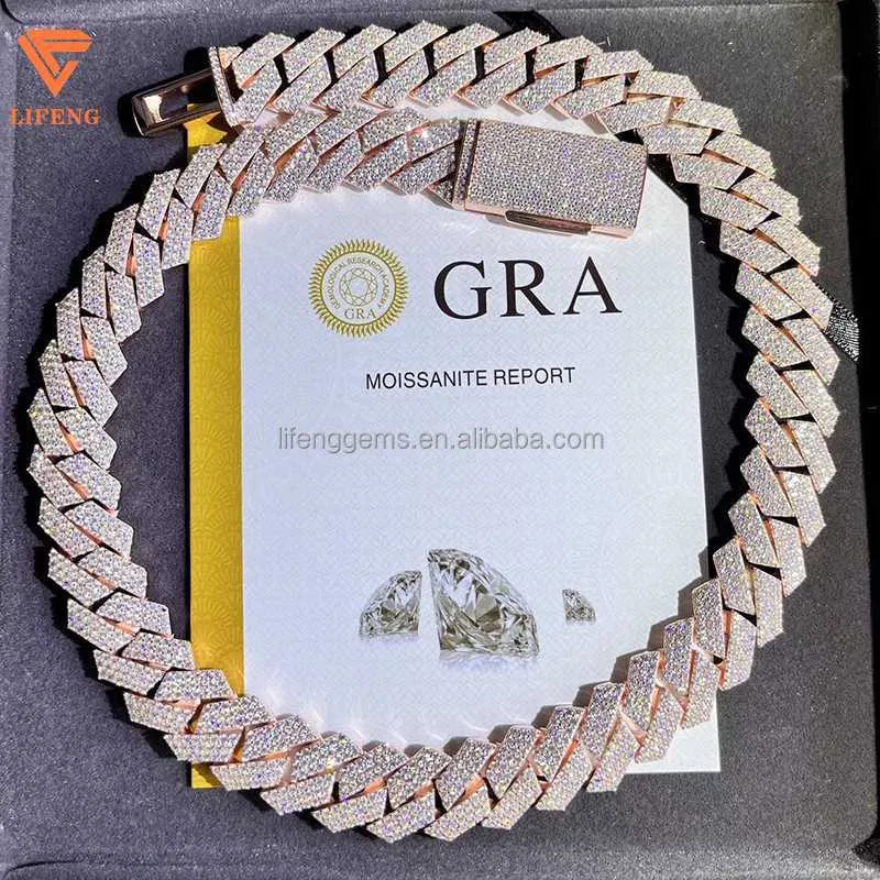 Rose Gold Plated VVS Moissanite Iced Out Cuban Chain Necklace With