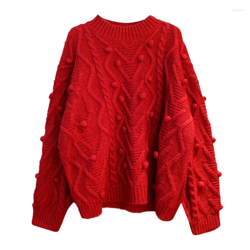 Kvinnors tröjor kanske u kvinnor tröja besättning hals tröjor hårboll kabel casual vinter lös överdimensionerad röd orange lila m0214