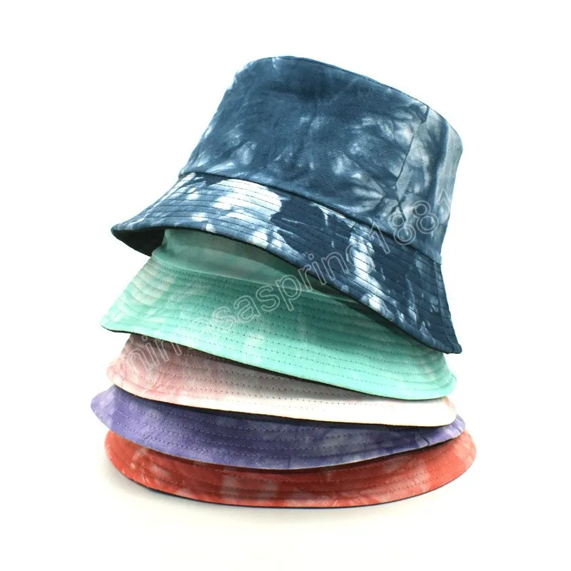 Tie-dye emmer hoed lente en zomer vrouwen dubbelzijdige bassin hoeden hiphop trend reis mannen zonneschading panama bob cap
