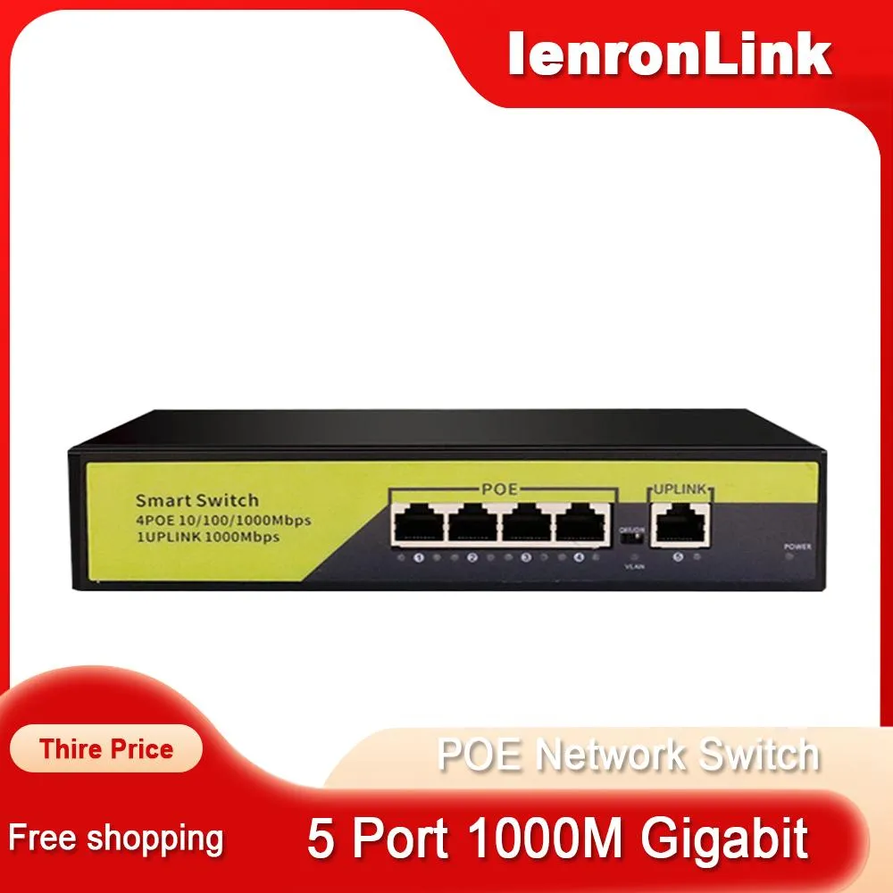 Switches switch Poe Gigabit Ienronlink Link 04G10GB 5 Port 100/1000 Mbps Fast Ethernet PoE Switch med VLAN strömförsörjning för kamera