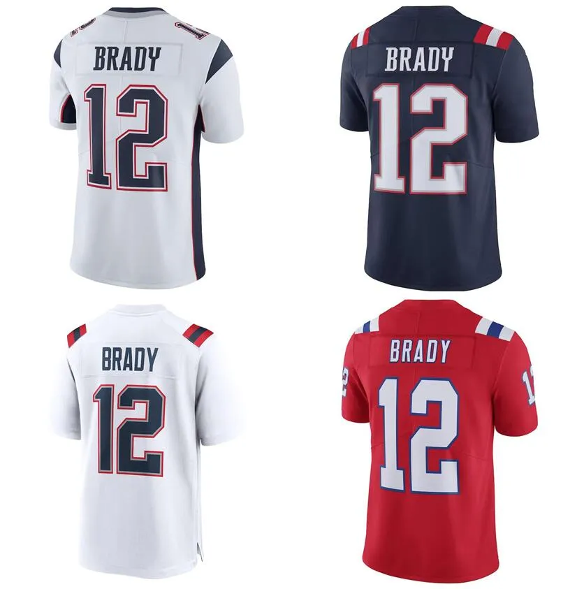 Zszyte koszulki piłkarskie 12 Tom Brady Men Men Młodzież S-3xl Red Black White Jersey