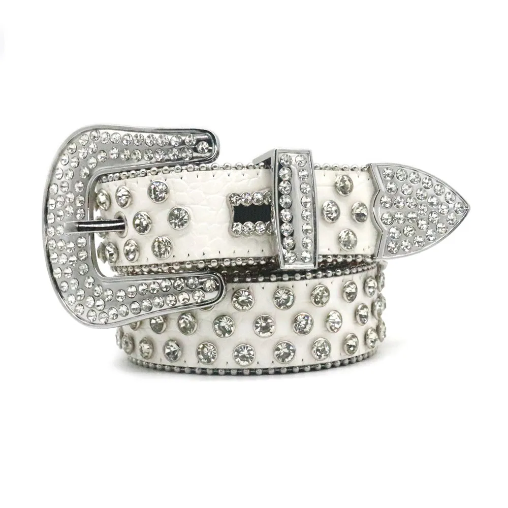 Casual designer belts for women mens belt bb inlaid with rhinestone needle buckle white ceinture as a gift