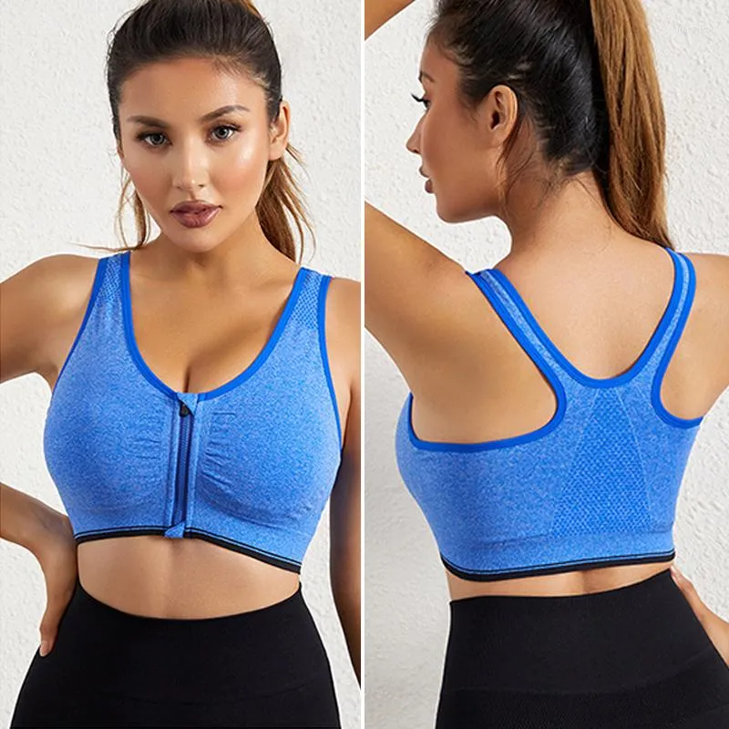 Yoga -outfit High Support Sport Bra Dames -Zip Zipper verzameld Gym Fitness Underwear Running Push Up Vest Ademend