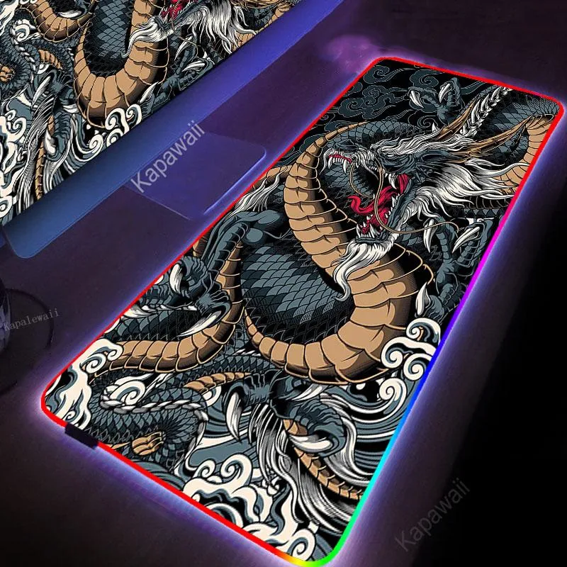 Spoczywa Dragon Art Mouse Pad Gamer RGB Mousepad XXL PC Gaming Computer Desk Mat Guma LED MAUSE PED MYSKI KEYBARDY PERMERYALNE DYWANIE