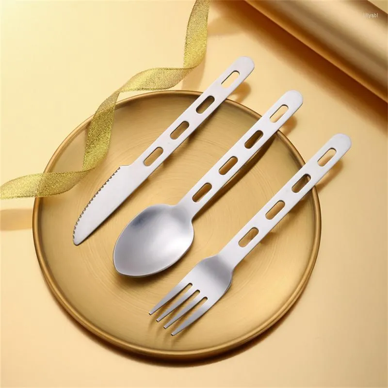 Dinnerware Sets Stainless Steel Western Tableware Set For Camping Outdoor Portable Durable Kitchen Accessories Knife Fork Spoon Hollow