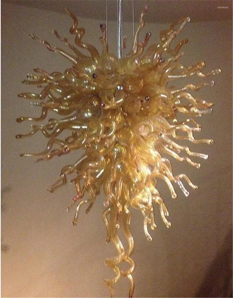 Ljuskronor Party Deco Dale Chihully Style Amber Colored Blown Glass Chandelier Lamp