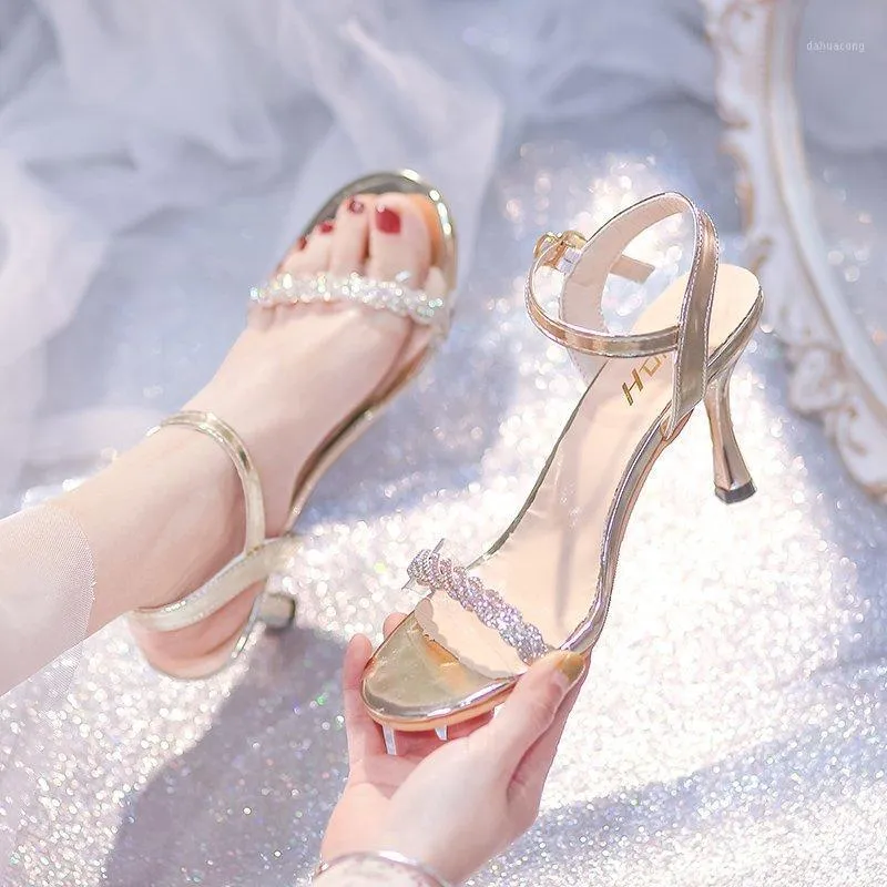 Sandals Stiletto Heel Women Crystal Transparent PVC Summer Party Dress Open Toe High Silver Gold