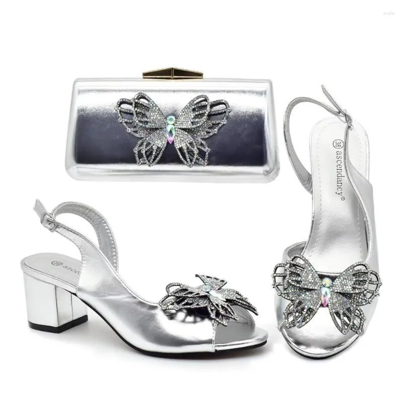 Charming Women s Italian Silver Dress Shoes and Matching Bag Set for Party or Wedding