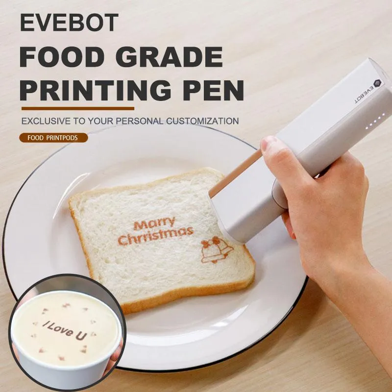 Printers evebot printpen voedselspecifieke handheld printer brood koffie melkthee koekje patroon smart draagbare mini kleine afdruk