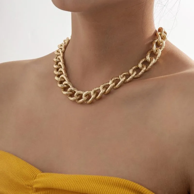 Choker Exagéré Chunky Cubain Lien Chaîne Collier Surface Rugueux Conception Or Argent Couleur Clavicule Collier Collier Parti Cadeau Sautoirs