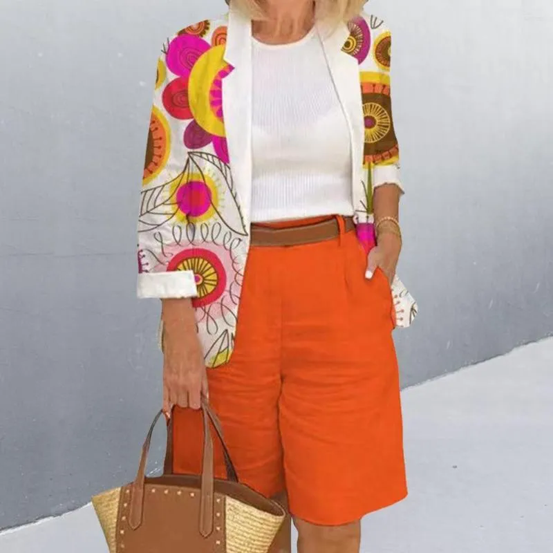 Womens Tracksuits Colorful Print Women Jacket Shorts Set Pockets Pant Knee Length Fall Coat Pants Suit Cardigan Wide Leg Lady From SG 30.07 DHgate