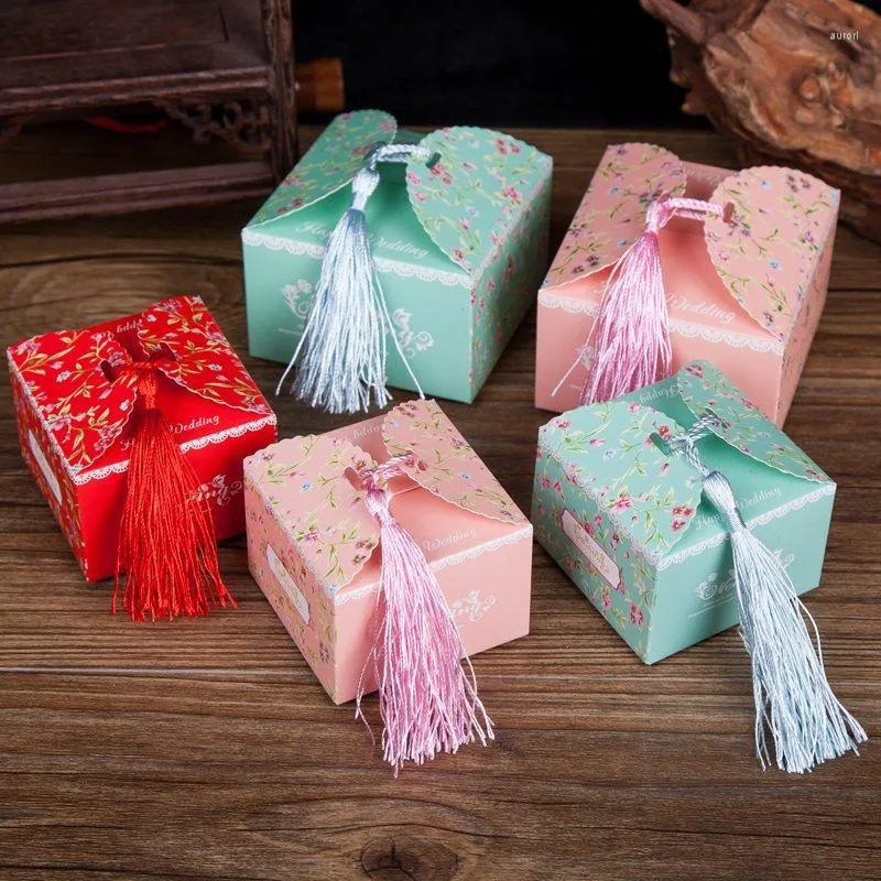 Gift Wrap 10PCS European Style Creative Tassel And Joyful Wedding Candy Box Folding Paper