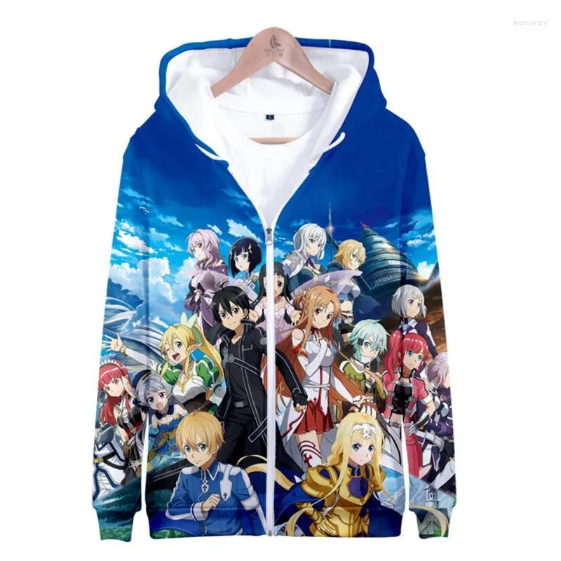 Erkek Hoodies Sweatshirts Yenilik Anime Erkekler Kadınlar Harajuku Büyük Boy Hoodie Kılıç Sanatı Sao 3D Fermuar Klasik Çammar