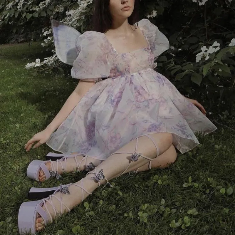 Sukienki zabytkowe kobiety eleganckie fioletowe kwiatowe sukienki księżniczki suknia balowa sanda organza sukienka letnia impreza