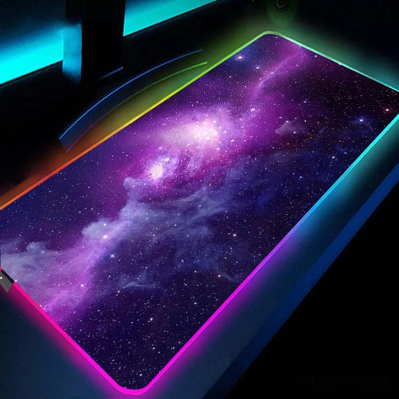 Pads Large Office RGB LED Lllumination Mouse Pad Mat Gamer Space Universe Gaming Mousepad Keyboard Compute Anime Desk Mat For CSGO