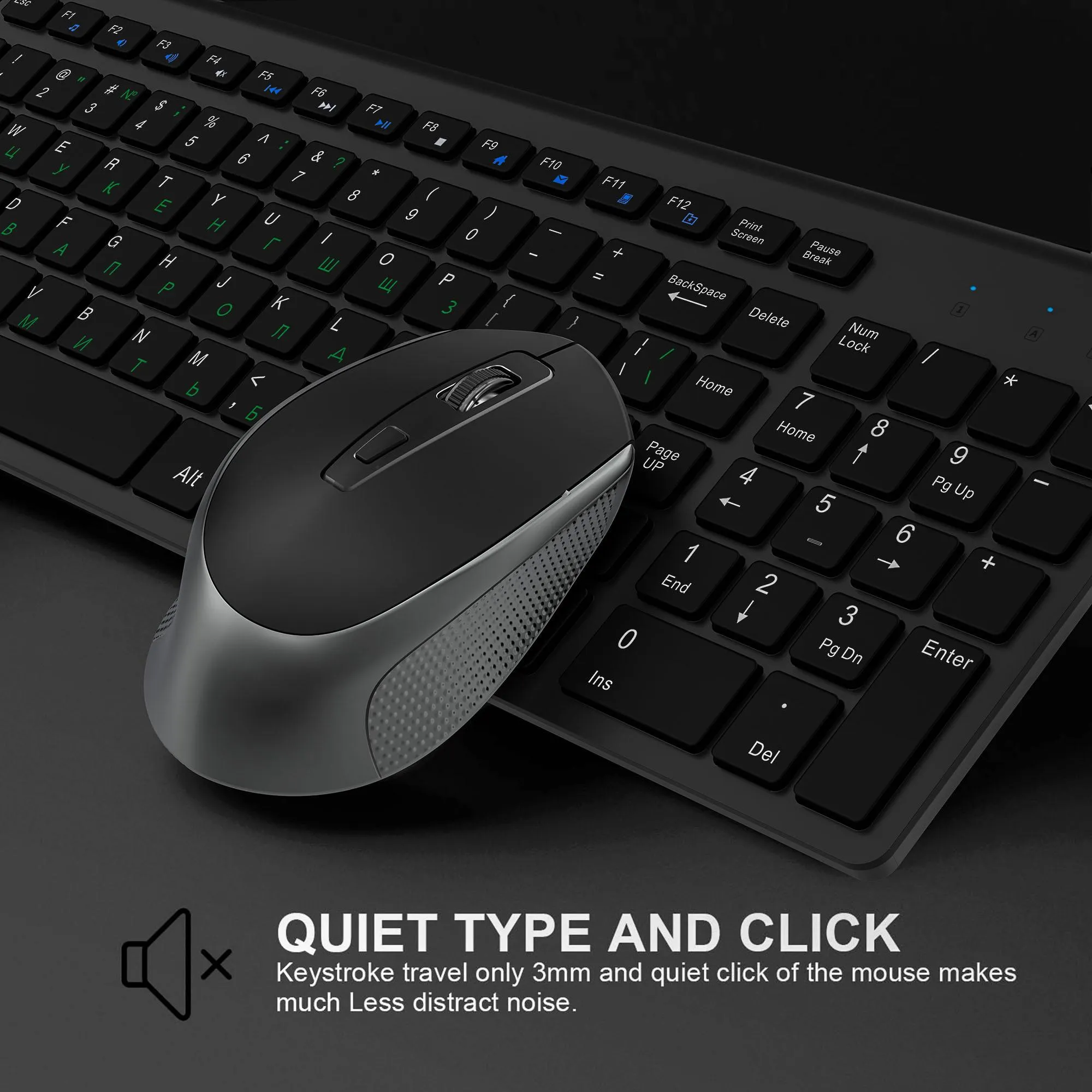 Calculadoras Layout russo 2.4g Teclado sem fio e traje de mouse, design esbelto portátil USB, mouse ergonômico para notebook para escritório laptop PC