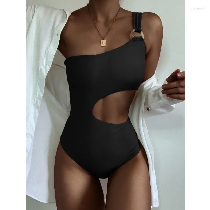 Dames badmode vrouwen sexy eendelig zwempak een schouder o-ring ring ringen uitsparingen bikini mode ins style holle slim badpak